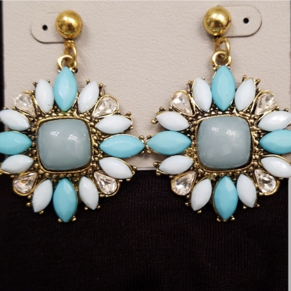 Blue white and rhinestone post  earrings
